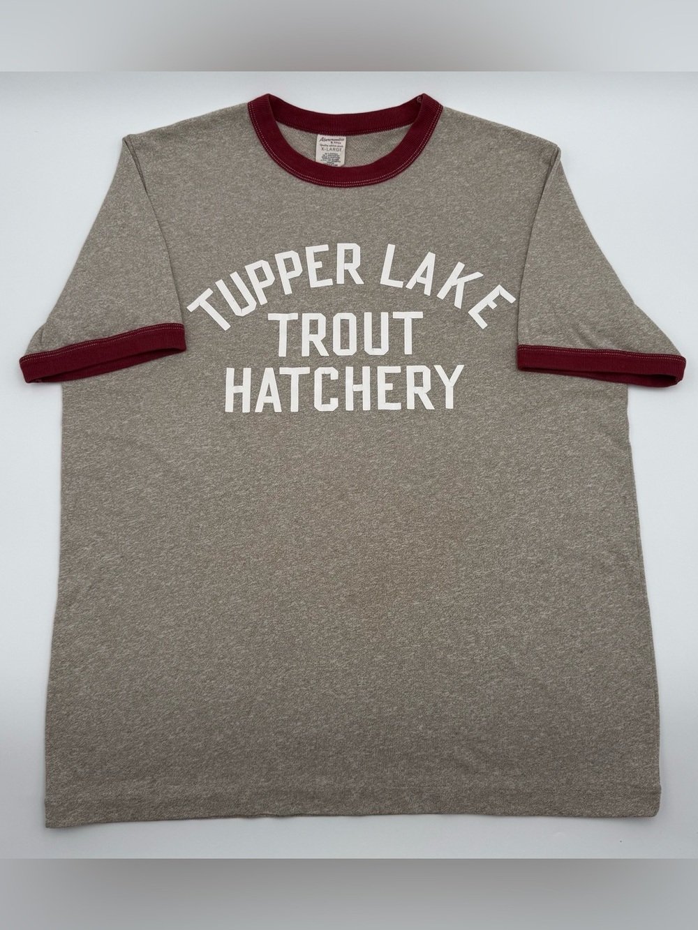 Vintage Abercrombie & Fitch Ringer T-Shirt in Heather Gray and Burgundy XL
